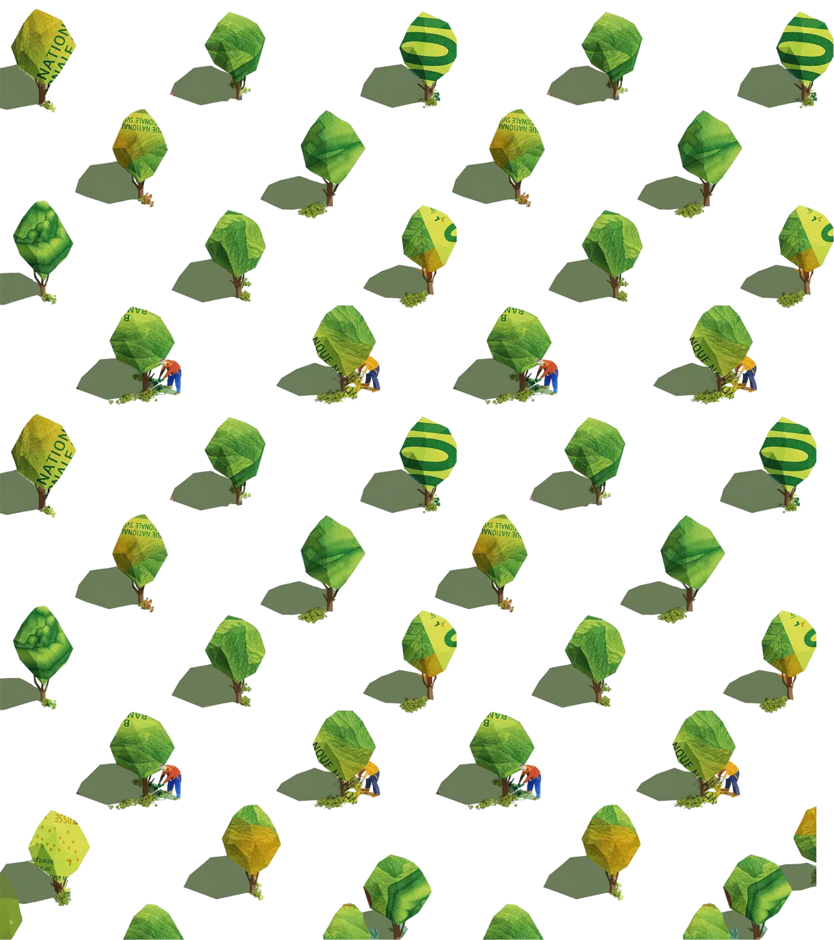 Pattern of low-poly Kiri trees